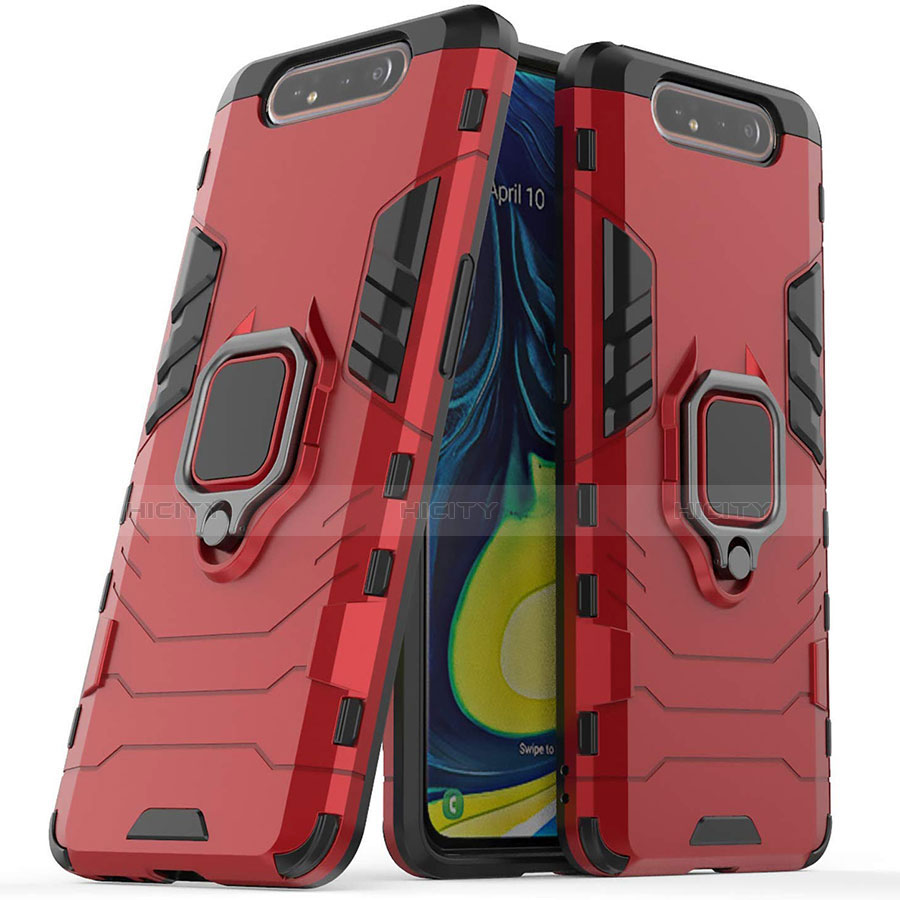 Funda Bumper Silicona y Plastico Mate Carcasa con Magnetico Soporte para Samsung Galaxy A80 Rojo