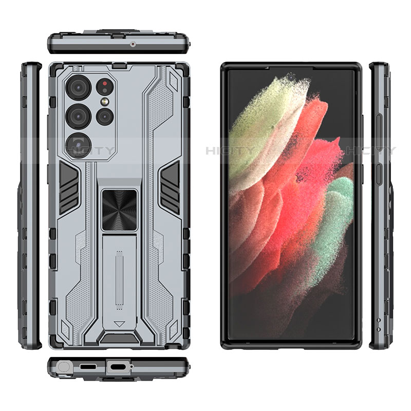 Funda Bumper Silicona y Plastico Mate Carcasa con Magnetico Soporte para Samsung Galaxy S22 Ultra 5G