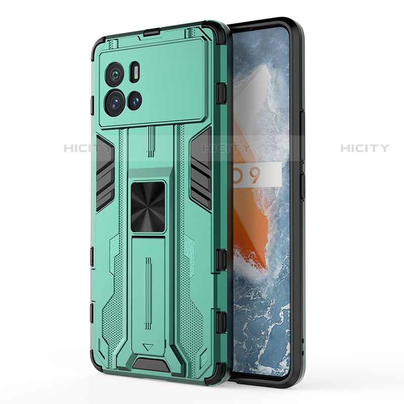 Funda Bumper Silicona y Plastico Mate Carcasa con Magnetico Soporte para Vivo iQOO 9 Pro 5G Verde