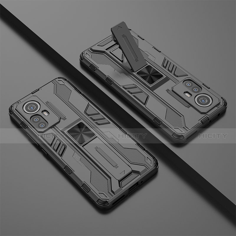 Funda Bumper Silicona y Plastico Mate Carcasa con Magnetico Soporte para Xiaomi Mi 12 5G Negro