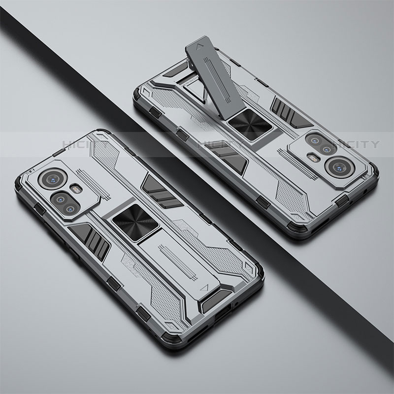 Funda Bumper Silicona y Plastico Mate Carcasa con Magnetico Soporte para Xiaomi Mi 12 Pro 5G Gris