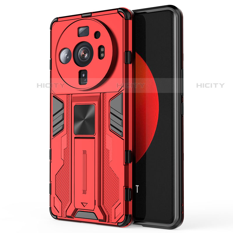 Funda Bumper Silicona y Plastico Mate Carcasa con Magnetico Soporte para Xiaomi Mi 12 Ultra 5G Rojo