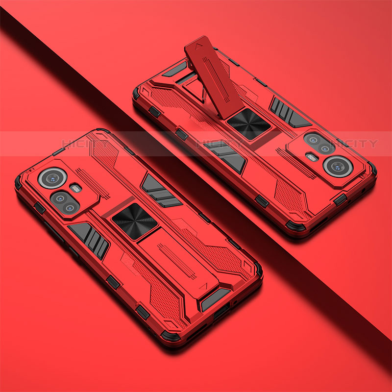 Funda Bumper Silicona y Plastico Mate Carcasa con Magnetico Soporte para Xiaomi Mi 12S 5G Rojo