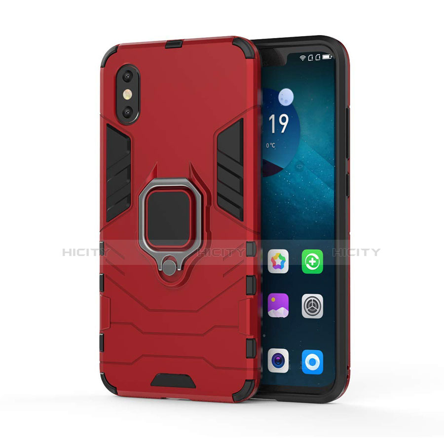 Funda Bumper Silicona y Plastico Mate Carcasa con Magnetico Soporte para Xiaomi Mi 8 Pro Global Version Rojo