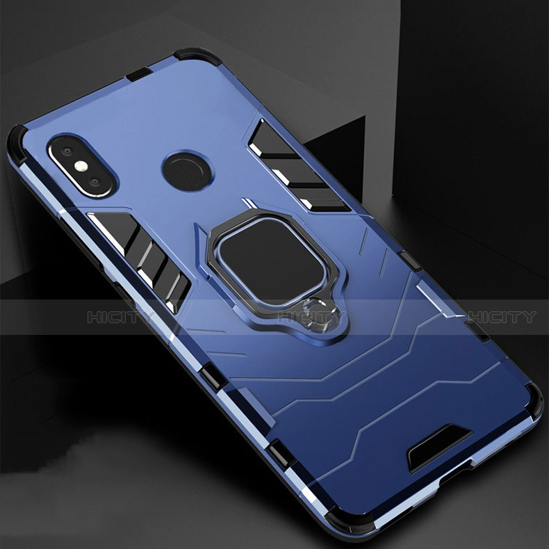 Funda Bumper Silicona y Plastico Mate Carcasa con Magnetico Soporte para Xiaomi Mi A2 Lite Azul