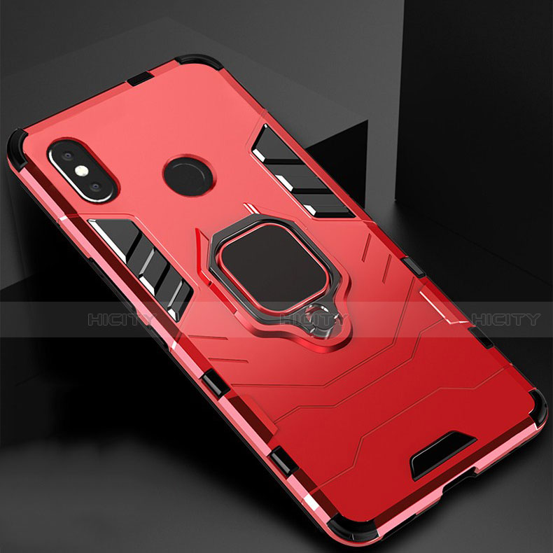 Funda Bumper Silicona y Plastico Mate Carcasa con Magnetico Soporte para Xiaomi Mi A2 Lite Rojo