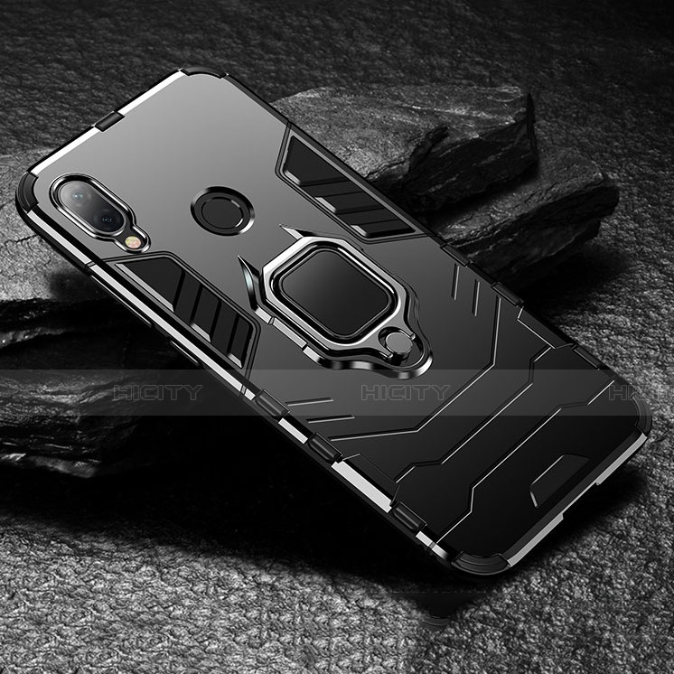 Funda Bumper Silicona y Plastico Mate Carcasa con Magnetico Soporte para Xiaomi Redmi Note 7 Pro Negro