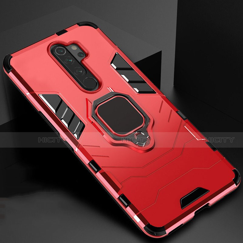 Funda Bumper Silicona y Plastico Mate Carcasa con Magnetico Soporte para Xiaomi Redmi Note 8 Pro Rojo