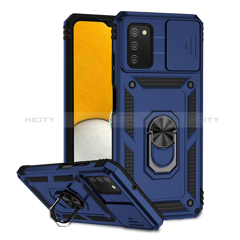 Funda Bumper Silicona y Plastico Mate Carcasa con Magnetico Soporte Q02W para Samsung Galaxy A02s Azul