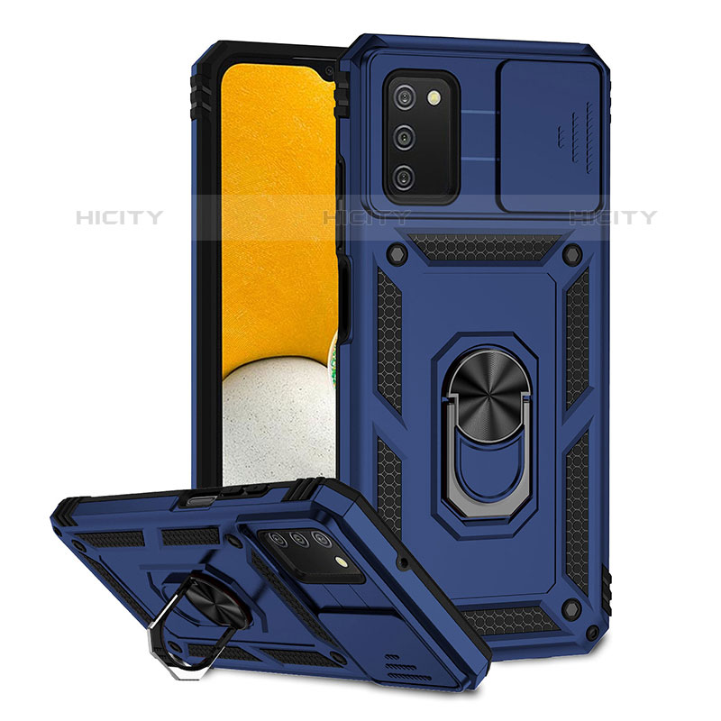 Funda Bumper Silicona y Plastico Mate Carcasa con Magnetico Soporte Q02W para Samsung Galaxy M02s Azul