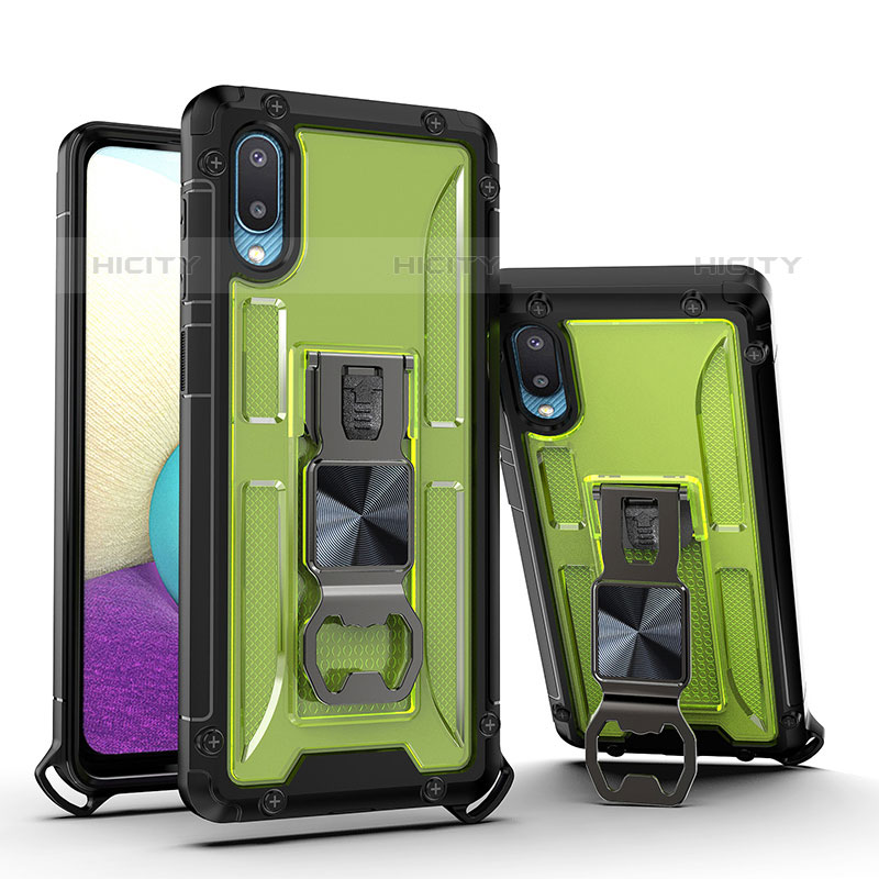 Funda Bumper Silicona y Plastico Mate Carcasa con Magnetico Soporte QW1 para Samsung Galaxy M02 Verde