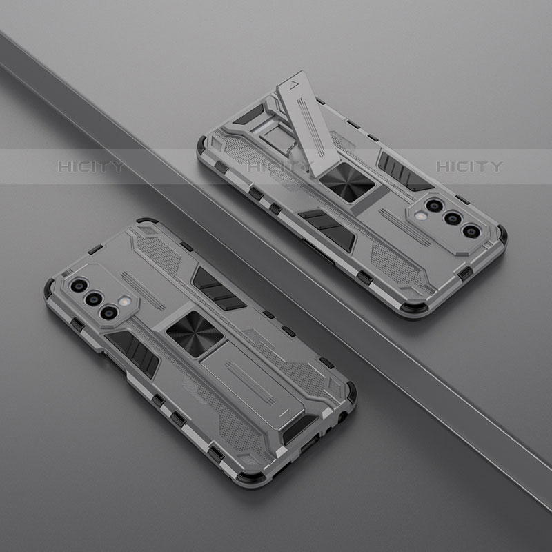 Funda Bumper Silicona y Plastico Mate Carcasa con Magnetico Soporte T01 para OnePlus Nord N200 5G Gris