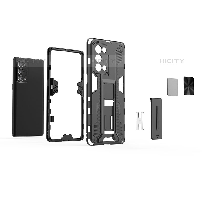 Funda Bumper Silicona y Plastico Mate Carcasa con Magnetico Soporte T01 para Oppo Reno6 Pro 5G