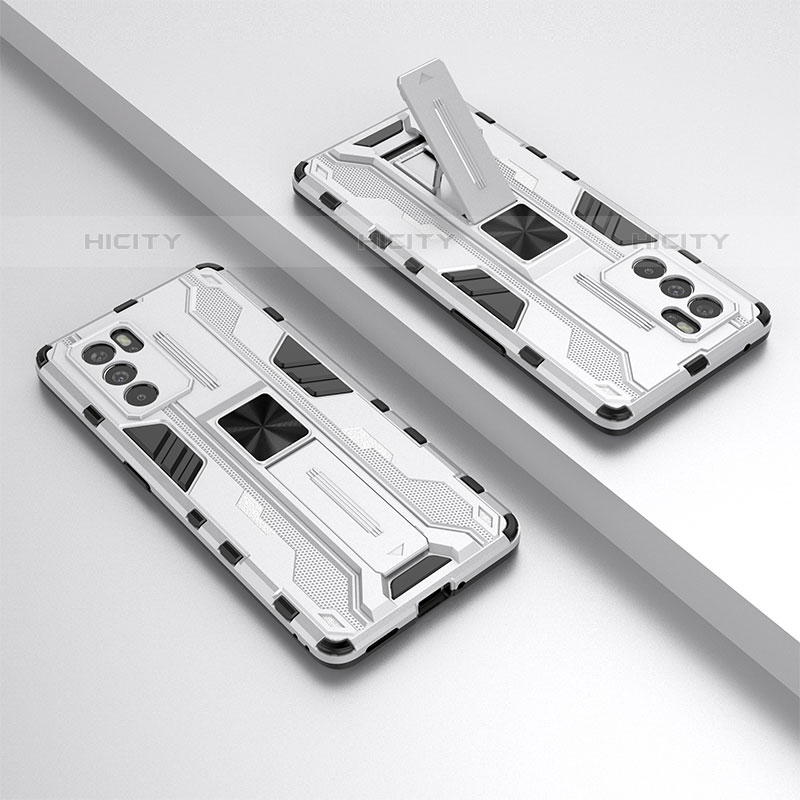 Funda Bumper Silicona y Plastico Mate Carcasa con Magnetico Soporte T01 para Oppo Reno6 Pro 5G India Blanco
