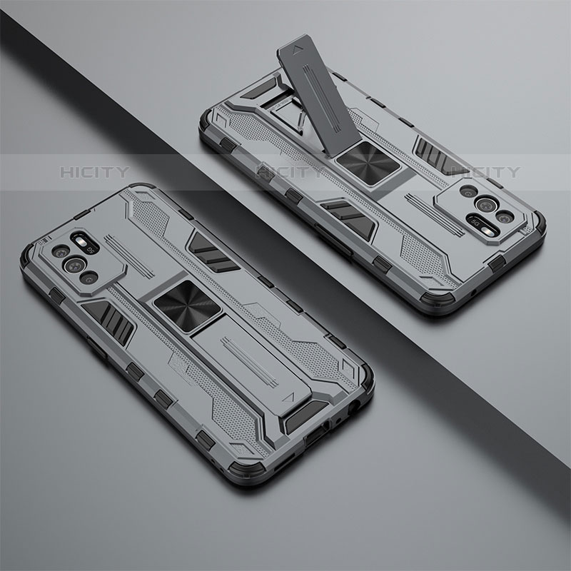 Funda Bumper Silicona y Plastico Mate Carcasa con Magnetico Soporte T01 para Oppo Reno6 Z 5G Gris