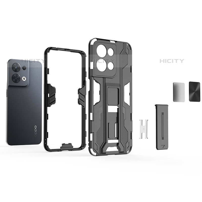 Funda Bumper Silicona y Plastico Mate Carcasa con Magnetico Soporte T01 para Oppo Reno8 5G