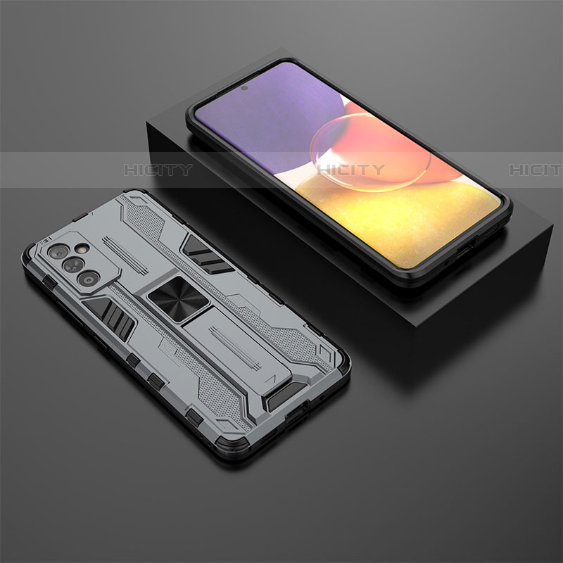 Funda Bumper Silicona y Plastico Mate Carcasa con Magnetico Soporte T01 para Samsung Galaxy A25 5G Gris