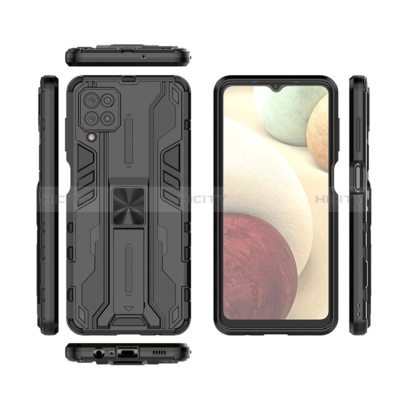 Funda Bumper Silicona y Plastico Mate Carcasa con Magnetico Soporte T01 para Samsung Galaxy F12