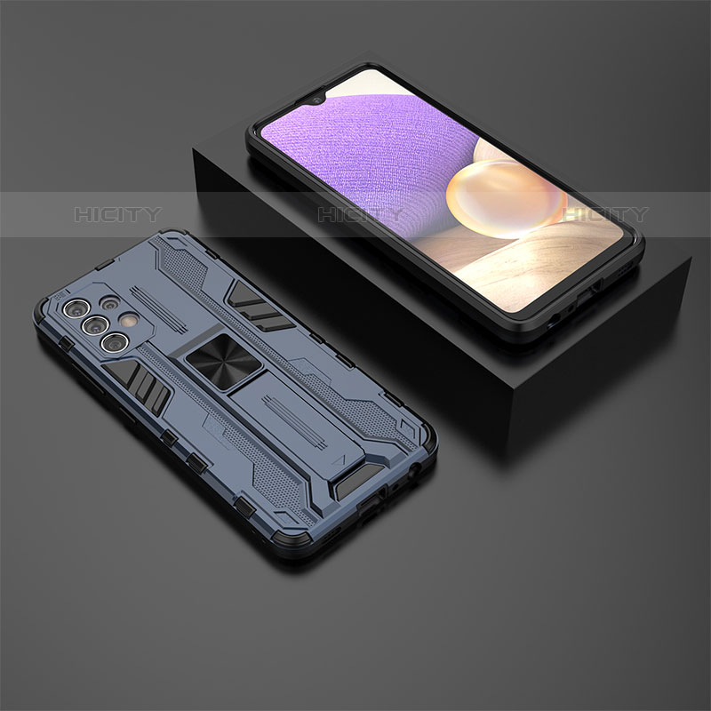 Funda Bumper Silicona y Plastico Mate Carcasa con Magnetico Soporte T01 para Samsung Galaxy M32 5G Azul