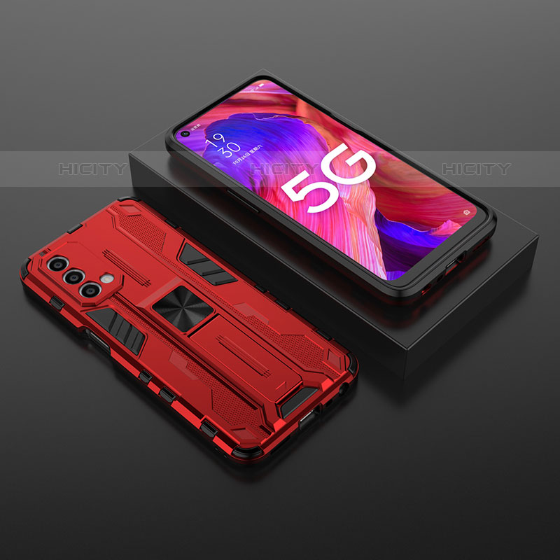 Funda Bumper Silicona y Plastico Mate Carcasa con Magnetico Soporte T02 para OnePlus Nord N200 5G Rojo