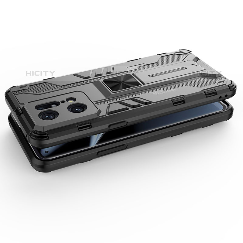 Funda Bumper Silicona y Plastico Mate Carcasa con Magnetico Soporte T02 para Oppo Find X5 Pro 5G