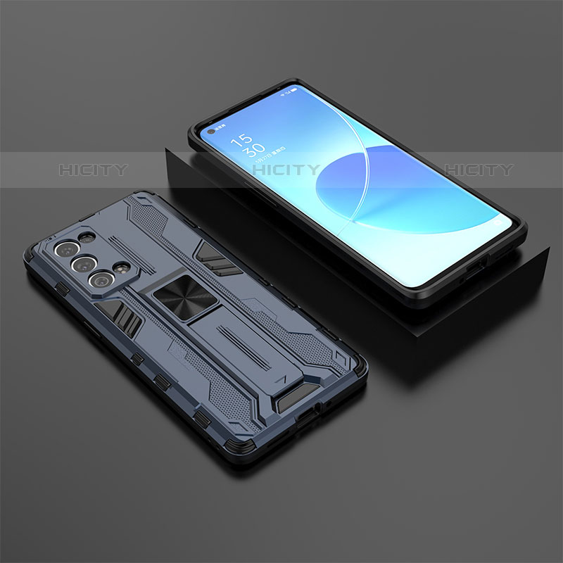 Funda Bumper Silicona y Plastico Mate Carcasa con Magnetico Soporte T02 para Oppo Reno6 Pro 5G