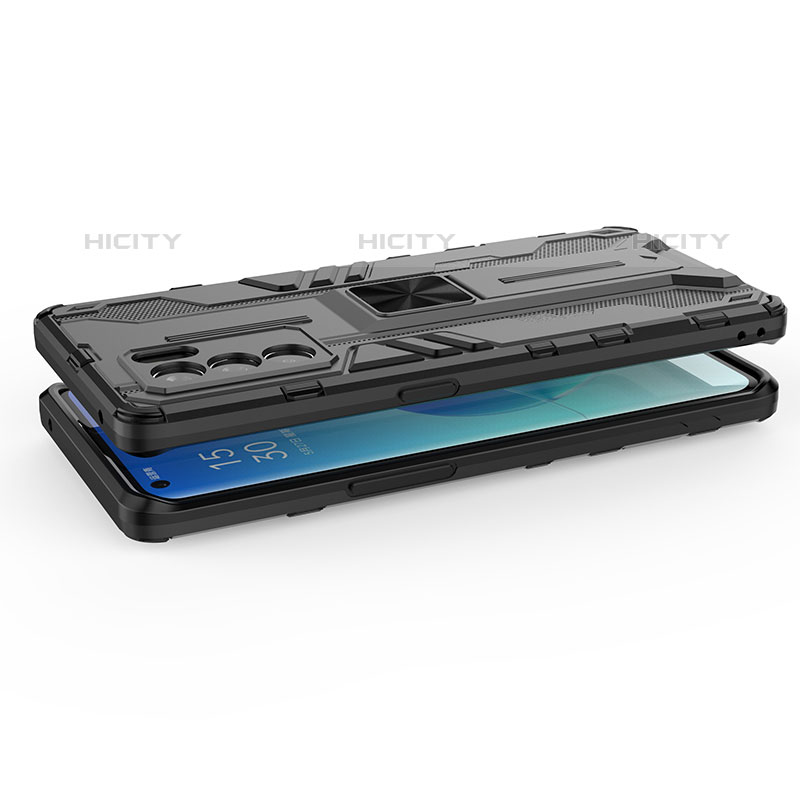 Funda Bumper Silicona y Plastico Mate Carcasa con Magnetico Soporte T02 para Oppo Reno6 Pro 5G India