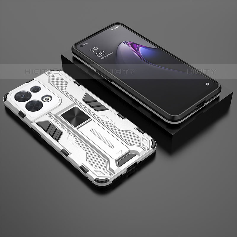 Funda Bumper Silicona y Plastico Mate Carcasa con Magnetico Soporte T02 para Oppo Reno8 5G