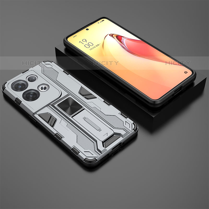 Funda Bumper Silicona y Plastico Mate Carcasa con Magnetico Soporte T02 para Oppo Reno8 Pro+ Plus 5G