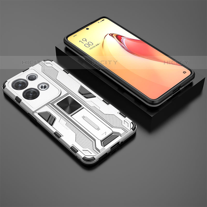 Funda Bumper Silicona y Plastico Mate Carcasa con Magnetico Soporte T02 para Oppo Reno8 Pro+ Plus 5G