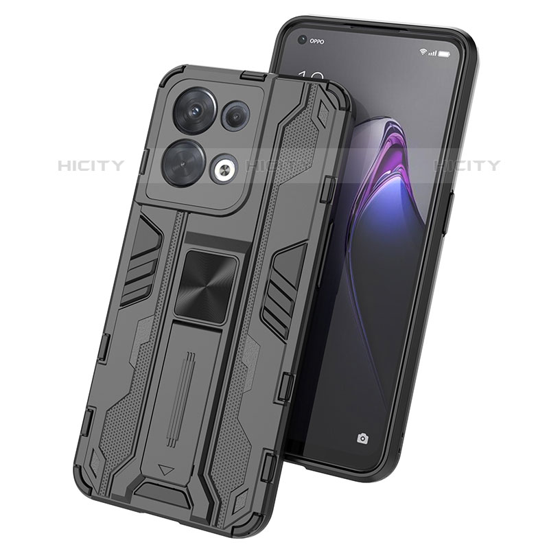 Funda Bumper Silicona y Plastico Mate Carcasa con Magnetico Soporte T02 para Oppo Reno9 5G