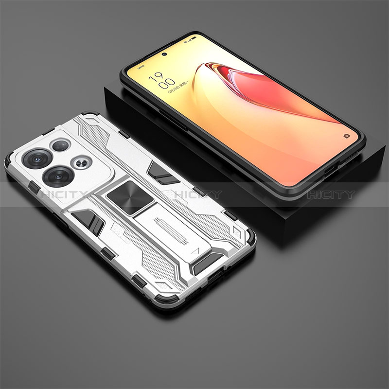 Funda Bumper Silicona y Plastico Mate Carcasa con Magnetico Soporte T02 para Oppo Reno9 Pro+ Plus 5G