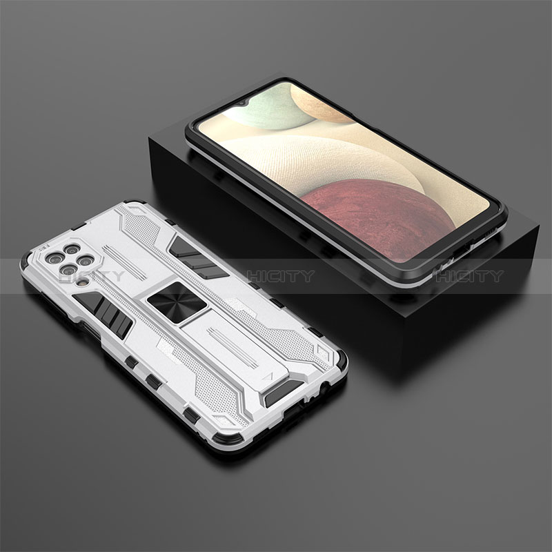 Funda Bumper Silicona y Plastico Mate Carcasa con Magnetico Soporte T02 para Samsung Galaxy A12 Nacho