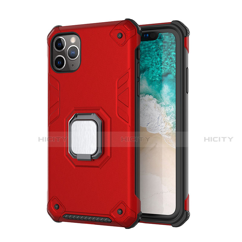 Funda Bumper Silicona y Plastico Mate Carcasa con Magnetico Soporte Z01 para Apple iPhone 11 Pro Rojo