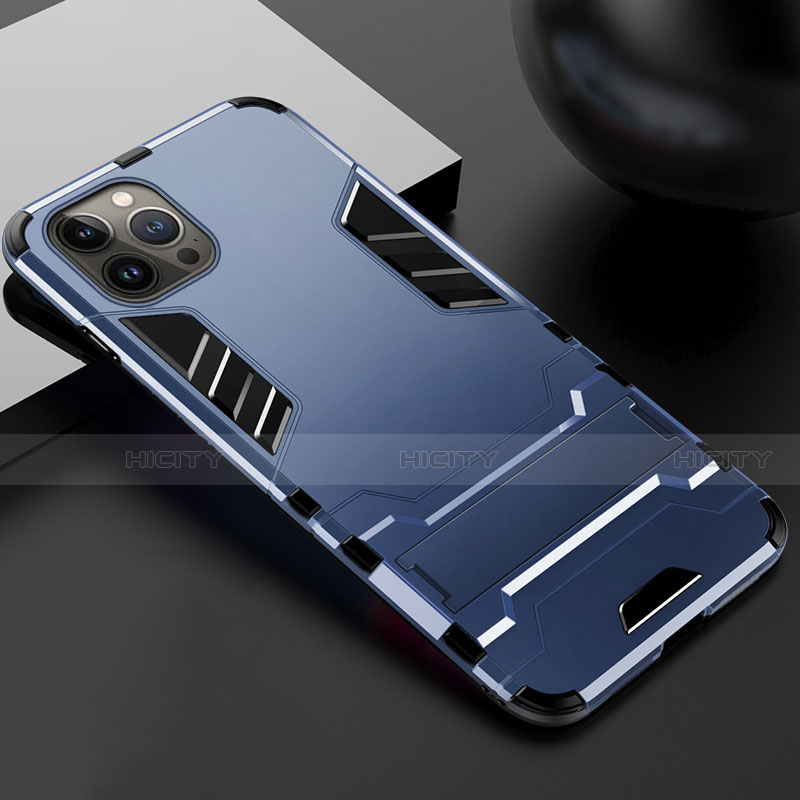 Funda Bumper Silicona y Plastico Mate Carcasa con Soporte A01 para Apple iPhone 13 Pro Azul