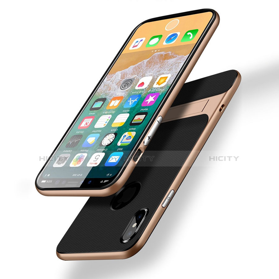 Funda Bumper Silicona y Plastico Mate Carcasa con Soporte A01 para Apple iPhone Xs Max