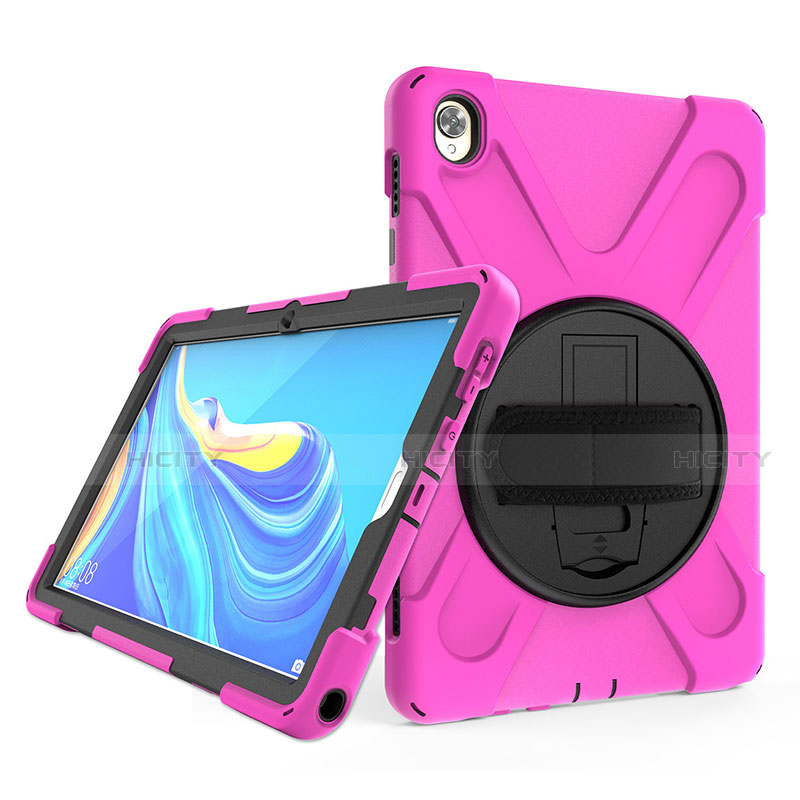 Funda Bumper Silicona y Plastico Mate Carcasa con Soporte A01 para Huawei MatePad 10.8 Rosa Roja