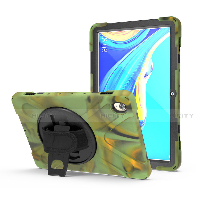 Funda Bumper Silicona y Plastico Mate Carcasa con Soporte A01 para Huawei MediaPad M6 10.8 Ejercito Verde