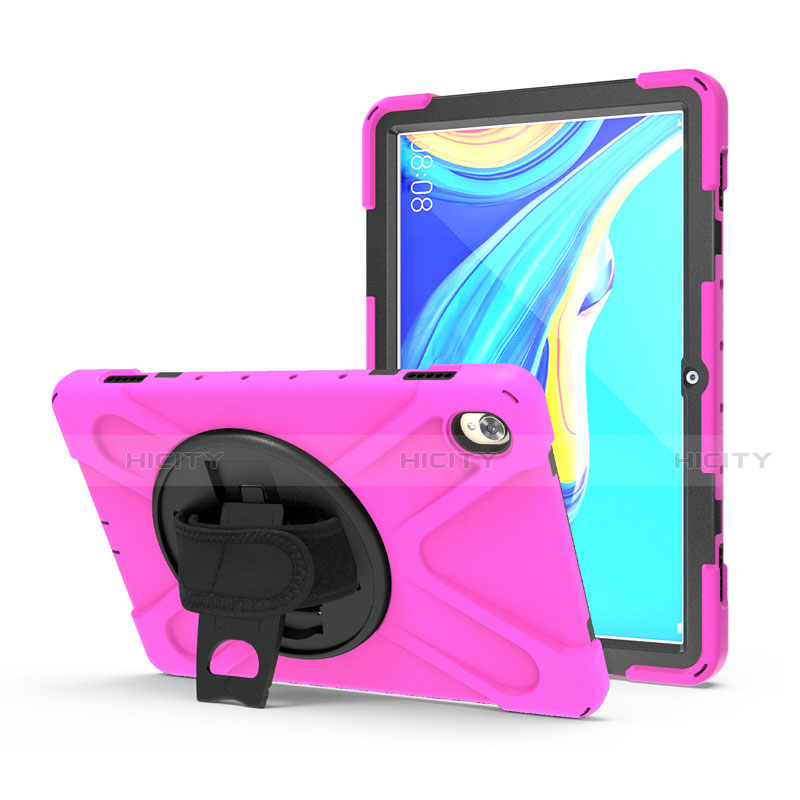 Funda Bumper Silicona y Plastico Mate Carcasa con Soporte A01 para Huawei MediaPad M6 10.8 Rosa Roja