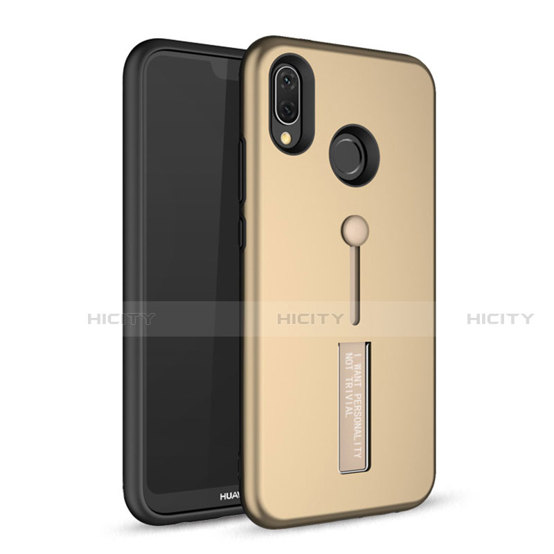 Funda Bumper Silicona y Plastico Mate Carcasa con Soporte A01 para Huawei P20 Lite Oro