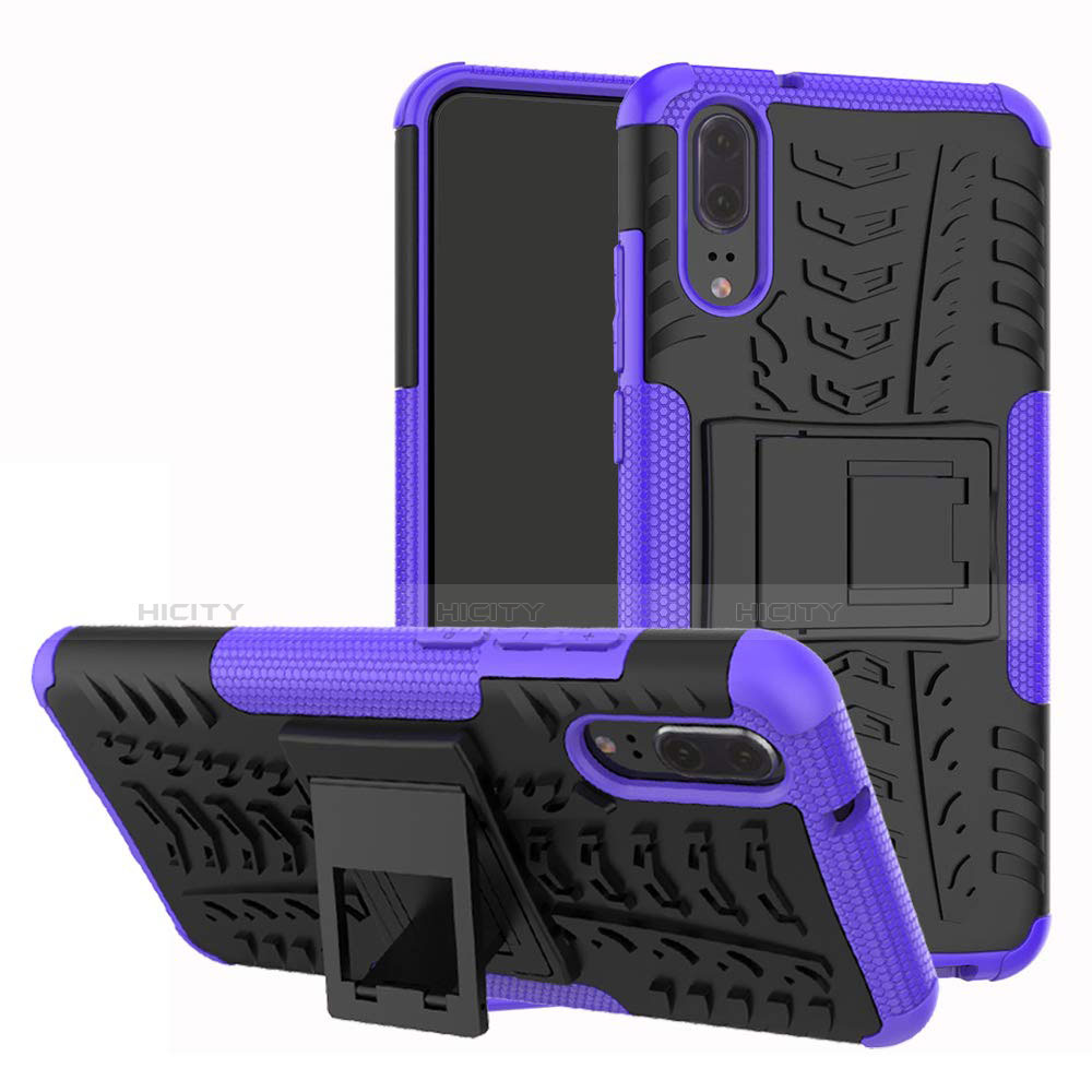 Funda Bumper Silicona y Plastico Mate Carcasa con Soporte A01 para Huawei P20 Morado