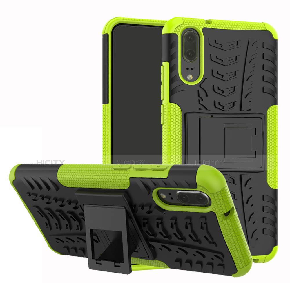 Funda Bumper Silicona y Plastico Mate Carcasa con Soporte A01 para Huawei P20 Verde