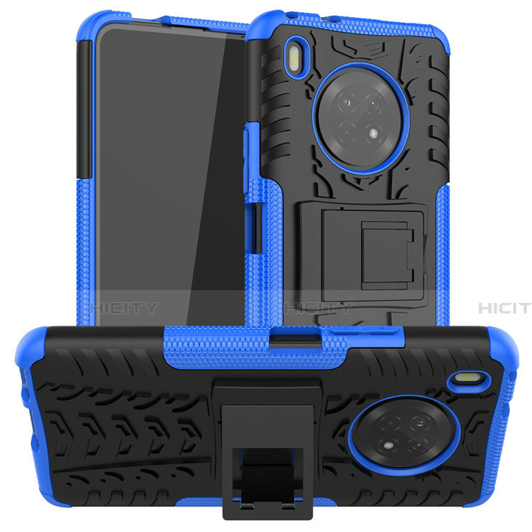 Funda Bumper Silicona y Plastico Mate Carcasa con Soporte A01 para Huawei Y9a Azul