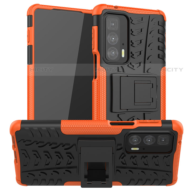 Funda Bumper Silicona y Plastico Mate Carcasa con Soporte A01 para Motorola Moto Edge 20 Pro 5G Naranja