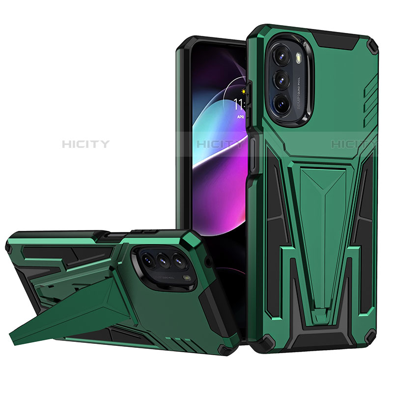 Funda Bumper Silicona y Plastico Mate Carcasa con Soporte A01 para Motorola Moto G 5G (2022) Verde