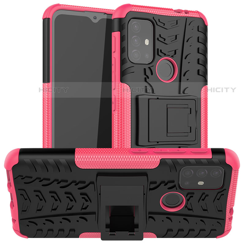 Funda Bumper Silicona y Plastico Mate Carcasa con Soporte A01 para Motorola Moto G10 Rosa Roja