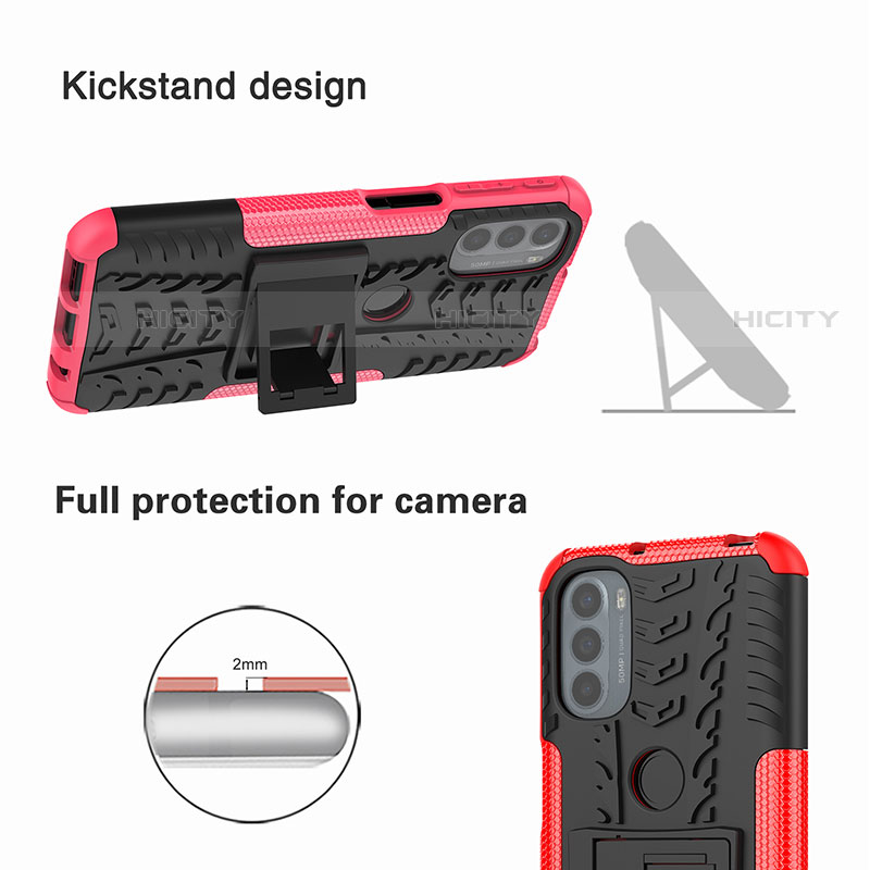 Funda Bumper Silicona y Plastico Mate Carcasa con Soporte A01 para Motorola Moto G31