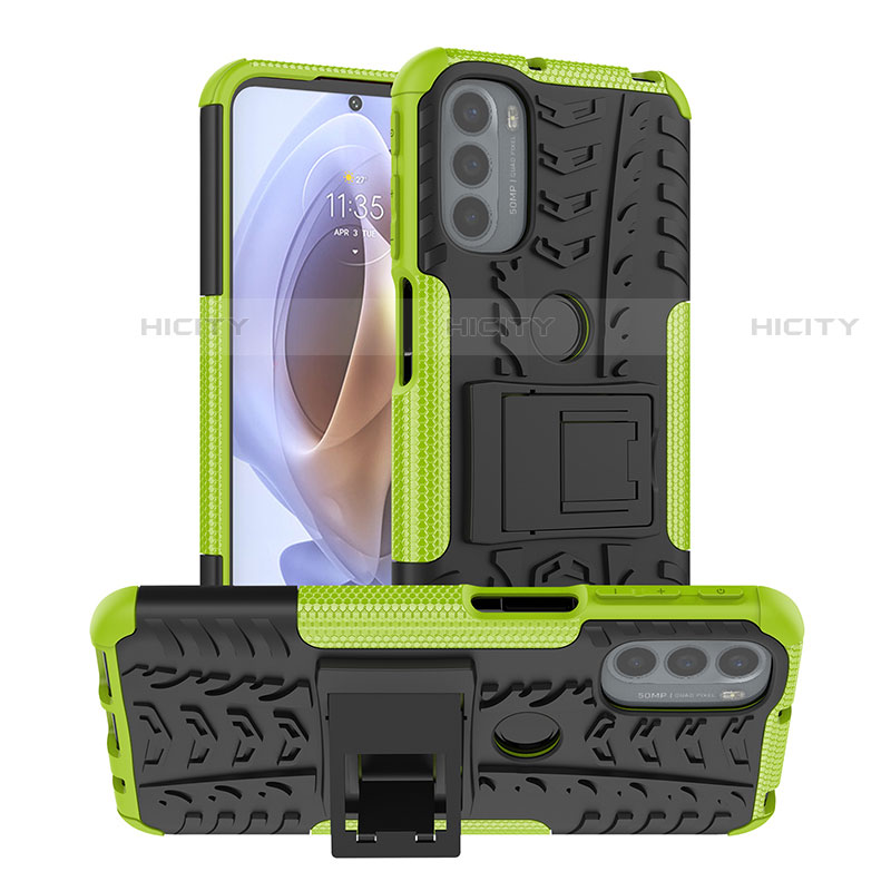 Funda Bumper Silicona y Plastico Mate Carcasa con Soporte A01 para Motorola Moto G31