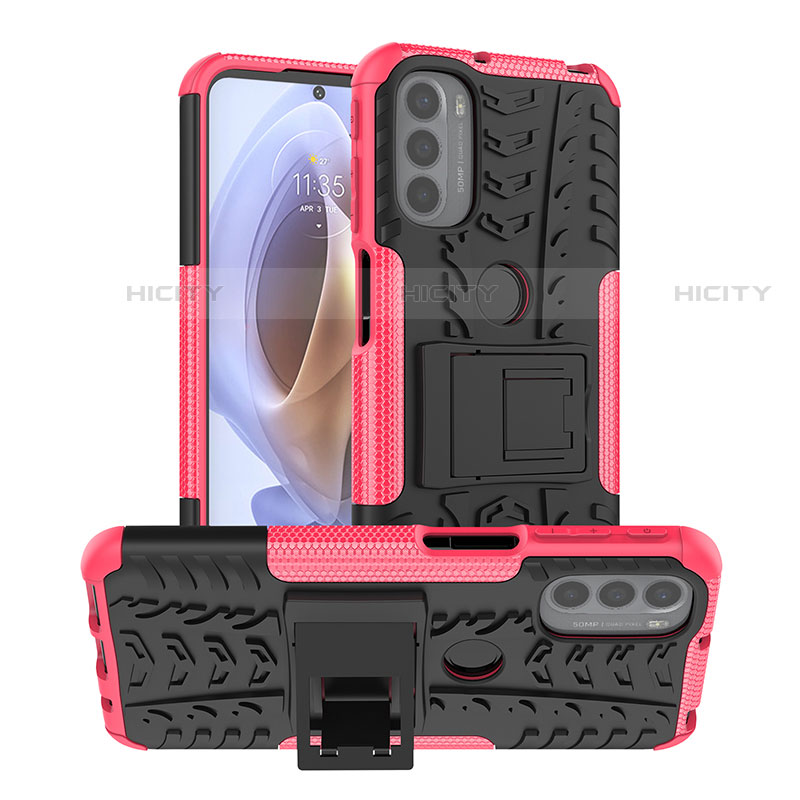 Funda Bumper Silicona y Plastico Mate Carcasa con Soporte A01 para Motorola Moto G31