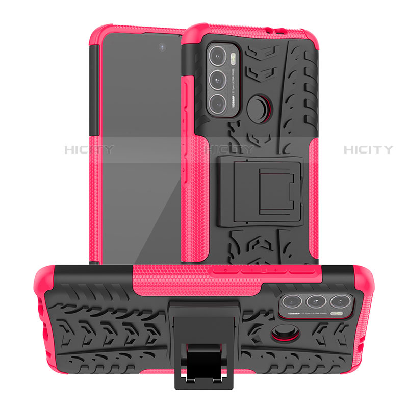 Funda Bumper Silicona y Plastico Mate Carcasa con Soporte A01 para Motorola Moto G40 Fusion Rosa Roja